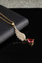 Pink Stone Angel Wing Steel Necklace - 2