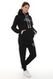 Black Stylish Fleece Women's Tracksuit Set with Elasticated Legs and Pockets Hooded Embroidery Detail Compact Set