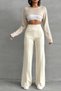 Women's Cream High Waist Stylish Striped Detail Wide Leg Knitwear Pants - 5