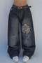 Black Washed P Patch Embroidery Detail Vintage Baggy Y2K Pants