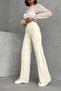Women's Cream High Waist Stylish Striped Detail Wide Leg Knitwear Pants - 3