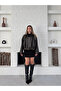 Women's Oversized Leather Jacket – Oversized Relaxed Fit, Zippered Belt Detail Everyday Women's Jacket - 7