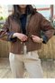 Brown Paneled Velvet Collared Jacket