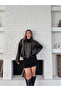 Women's Oversized Leather Jacket – Oversized Relaxed Fit, Zippered Belt Detail Everyday Women's Jacket - 3
