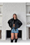 Women's Oversized Leather Jacket – Oversized Relaxed Fit, Zippered Belt Detail Everyday Women's Jacket - 7