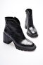 Women's Leather Boots Crocodile Thick Heeled Zippered Black Orvella
