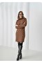 Mock Neck S XL Compatible Standard Size up to and Including Zigzag Patterned Bearded Long Wool Knitwear Sweater Dress - 5