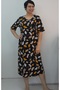 Black Mustard Leaf Print Short-Sleeved Combed Viscose Dress - 7