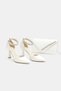 High Heels White Skin Ankle with Stones, Evening Dress Shoes and Evening Dress Bag Set with Stones - 4