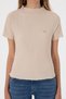 Women's Beige Mock Neck T-Shirt - 6
