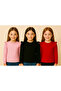 Girl's 3-Piece Long Sleeve Ribbed Bodysuit Set - Red Pink Black - Ruffle Detailed Soft