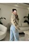 Belted Oversized Cropped Cream Leather Jacket - 3