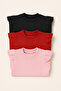 Girl's 3-Piece Long Sleeve Ribbed Bodysuit Set - Red Pink Black - Ruffle Detailed Soft - 7
