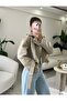 Belted Oversized Cropped Cream Leather Jacket - 2