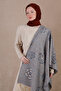 Rose Patterned Wool Winter Scarf - Blue - 4