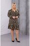 Plus Size Wrinkled Fabric Double-Breasted Collar Leopard Print Knee Length Dress - 8