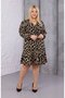 Plus Size Wrinkled Fabric Double-Breasted Collar Leopard Print Knee Length Dress - 6