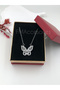 Steel Women's Necklace Stainless Silver Color with Butterfly and Stone 45 cm Antiallergic with Gift Box - 2