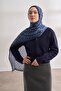 Monogram Patterned Imported Voile Shawl - Denim Blue-Baby Blue - 2