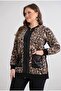 Women's Plus Size Leopard Pattern Medium Rhinestone Pocket Sequin Zipper Flexible Viscose Cardigan - 5