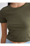 Khaki Crew Neck Women's Crop 2-Piece Set - 6