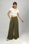 Women's Modal High Waist Pocketed Elastic Waist Wide Leg Pants Khaki