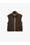 Zippered Long Shawl Collar Plush Vest - 4