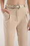 Suede Fabric Belted Pleated Women Pants - 7
