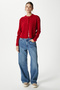 Women's Nina Crew Neck Red Basic Cardigan - 5