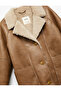 Faux Fur Plush Collar Double-Breasted Long Faux Leather Coat - 6