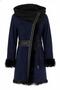 Navy Blue Seline Knitwear Hooded Genuine Leather Fur Coat - 6