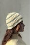 Cream Colored Striped Knit Hat, Crochet Hair Accessory, Patterned Beanie, Unisex Crochet Hat - 3