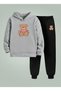 Hooded Set Children's Sitting Bear Printed 3 Thread Ş Fleece-Lined Sweatshirt - Tracksuit Set