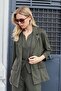 Women's Suede Textured Fabric Collar Capri Sleeve Pocket Flap Blazer Jacket-Khaki - 3