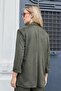 Women's Suede Textured Fabric Collar Capri Sleeve Pocket Flap Blazer Jacket-Khaki - 6