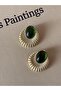 Green Enamel Fan Model Large Size Gold Steel Earrings - 5