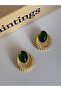 Green Enamel Fan Model Large Size Gold Steel Earrings - 2
