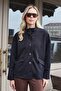 Women's Lightweight Flexible Nubuck Fabric Collared Pocketed Drop Shoulder Long Sleeve Jacket Coat-Black - 2