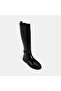 Women's Black Metal Buckle Thick Heeled Leather Boots - 5