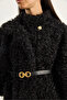 Women's Black Belt Detailed Soft Textured Plush Poncho 2817 60281120 - 6