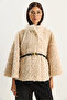 Women's Cream Belt Detailed Soft Textured Plush Poncho 2817 60281120 - 2
