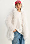 Women's White Double Button Detailed Hooded Lined Tibetan Coat 2765 60281119 - 2