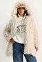 Women's Bone Double Button Detailed Hooded Lined Tibetan Coat 2765 60281119