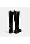 Women's Black Metal Buckle Thick Heeled Leather Boots - 8