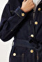 Gold Buttoned Belted Denim Jacket Pants Set Lri0010 Dark Blue - 4