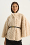 Women's Cream Belt Detailed Soft Textured Plush Poncho 2817 60281120 - 5