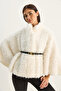 Women's White Belt Detailed Soft Textured Plush Poncho 2817 60281120 - 2