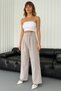 Women's Light Beige Velcro Waist Detailed Palazzo Fabric Trousers - 2