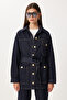 Gold Buttoned Belted Denim Jacket Pants Set Lri0010 Dark Blue - 3