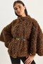 Women's Brown Belt Detailed Soft Textured Plush Poncho 2817 60281120